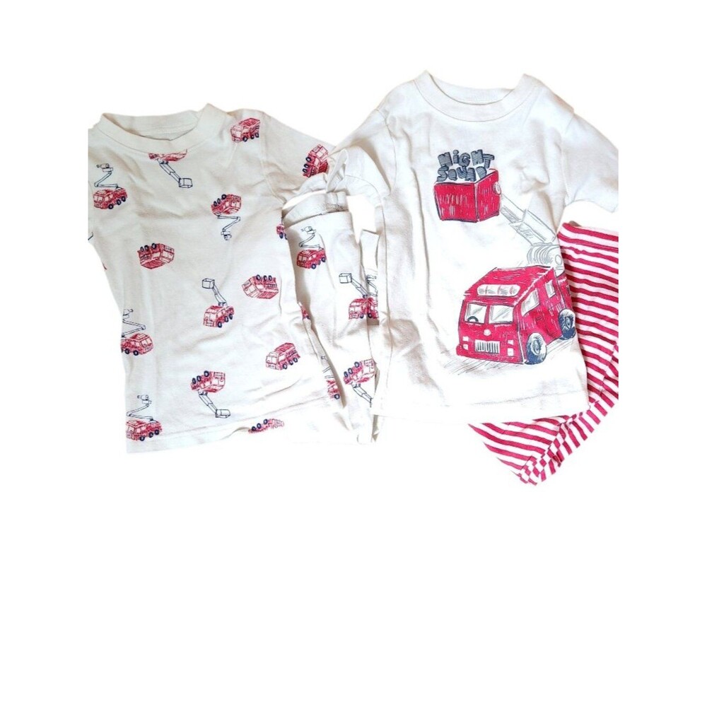 Carter's Boys 4-Piece Fire Truck Cotton Pajamas Short Sleeve Tops Pants Size 4T